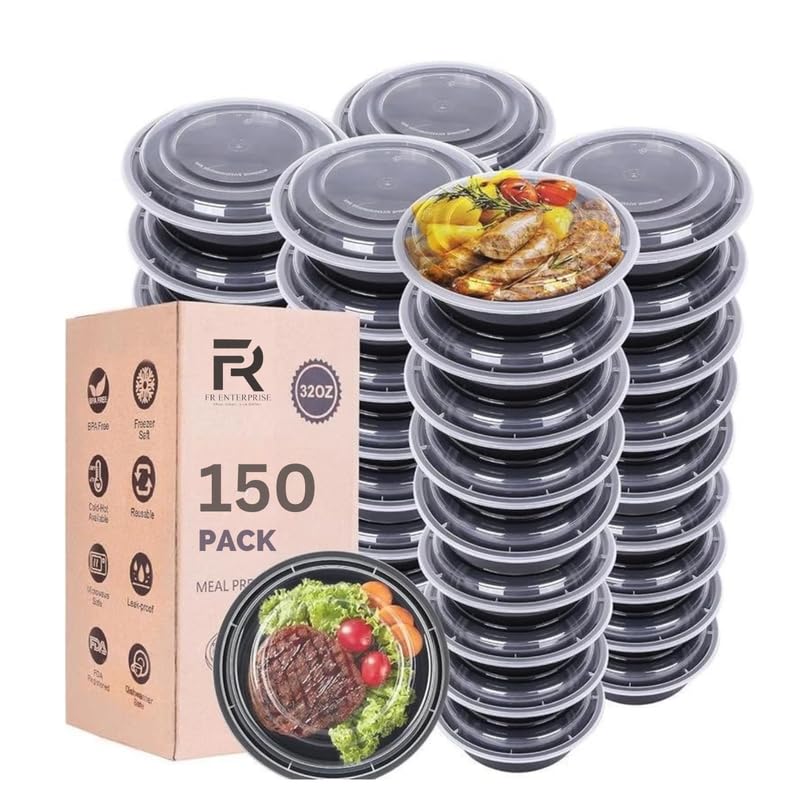 150 Pack 32oz (946ml) Round Reusable Meal Prep Containers - BPA-Free, Leak-Proof, Microwave & Dishwasher Safe Bento Boxes with Lids – Ideal for Lunch, Dinner, Portion Control, and Food Storage