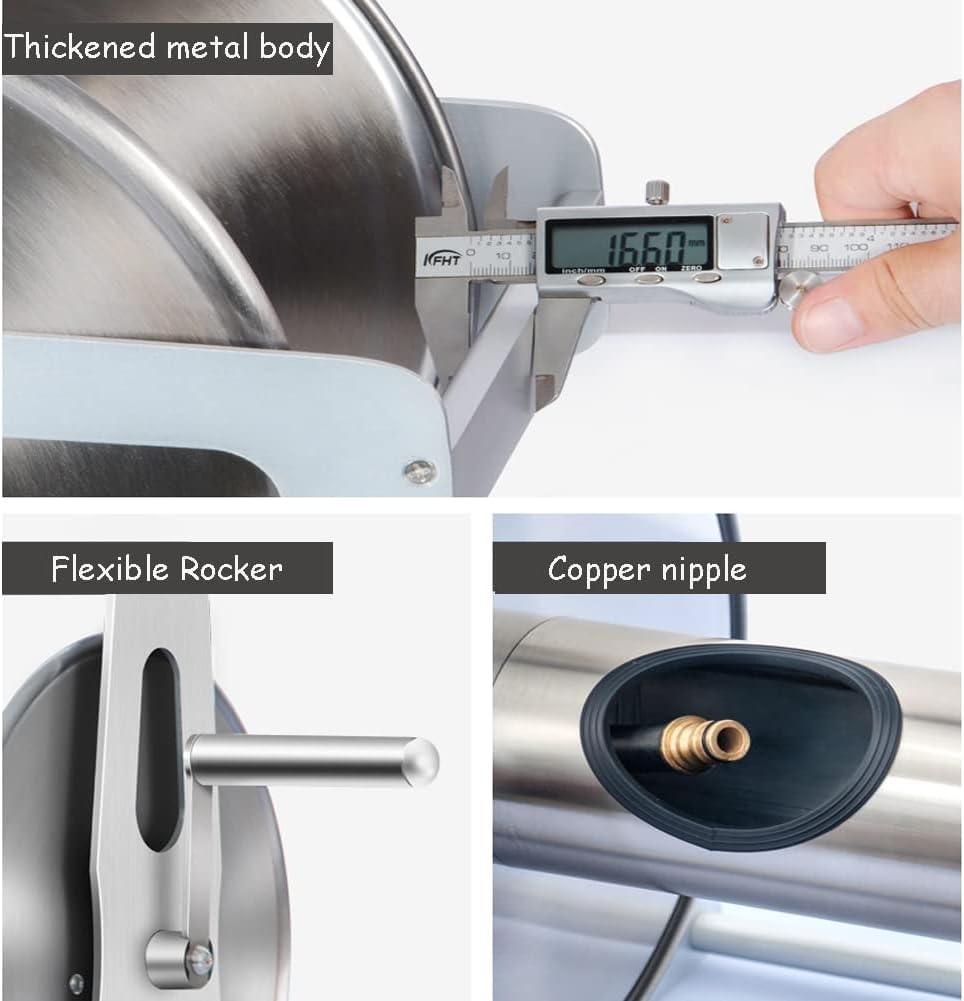 Soporte de pared para carrete de manguera, soporte de manguera de jardín de acero inoxidable para un almacenamiento cómodo, perfecto para césped, patio, y lavado de autos