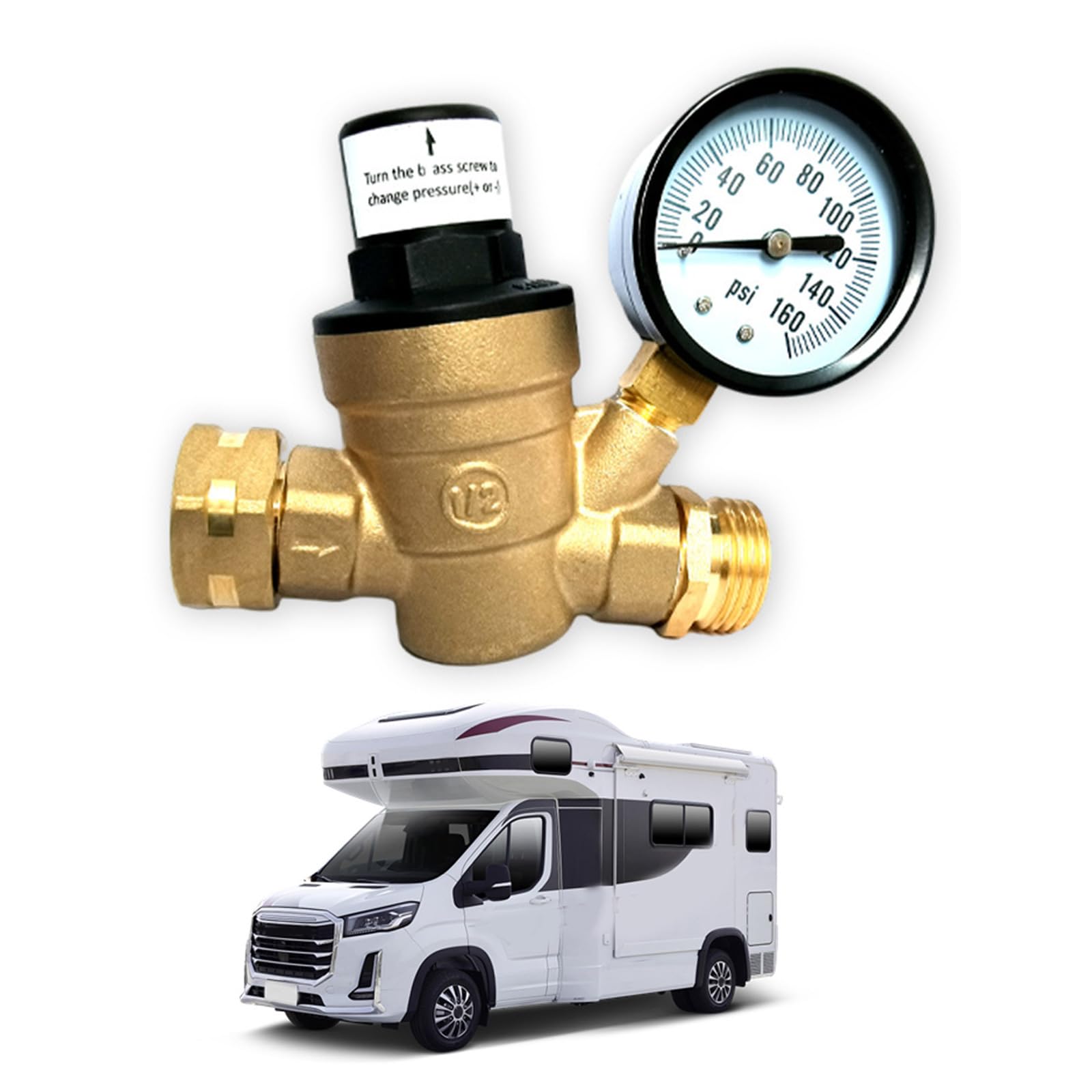 RVsWater regolatore di pressione professionale valvole di riduzione della pressione con manometro regolabile per rimorchio da viaggio
