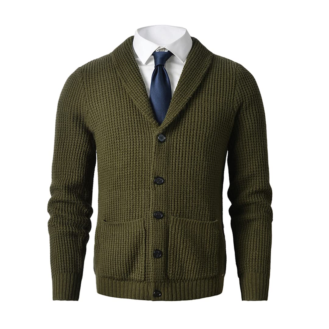 Vogrtcc Suéter de lana con botones de punto Slim Fit con bolsillo para hombre