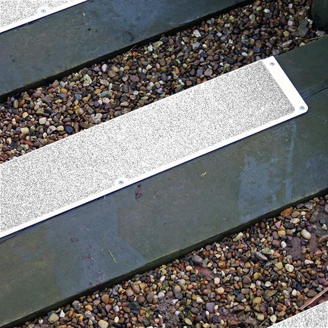 L-Shaped Anti-Slip Plate – 4.7" x 1.7" x 25", White Grit, Aluminum Stair Edge Cover, Heavy-Duty, Weatherproof, OSHA, NFSI & CoF Compliant