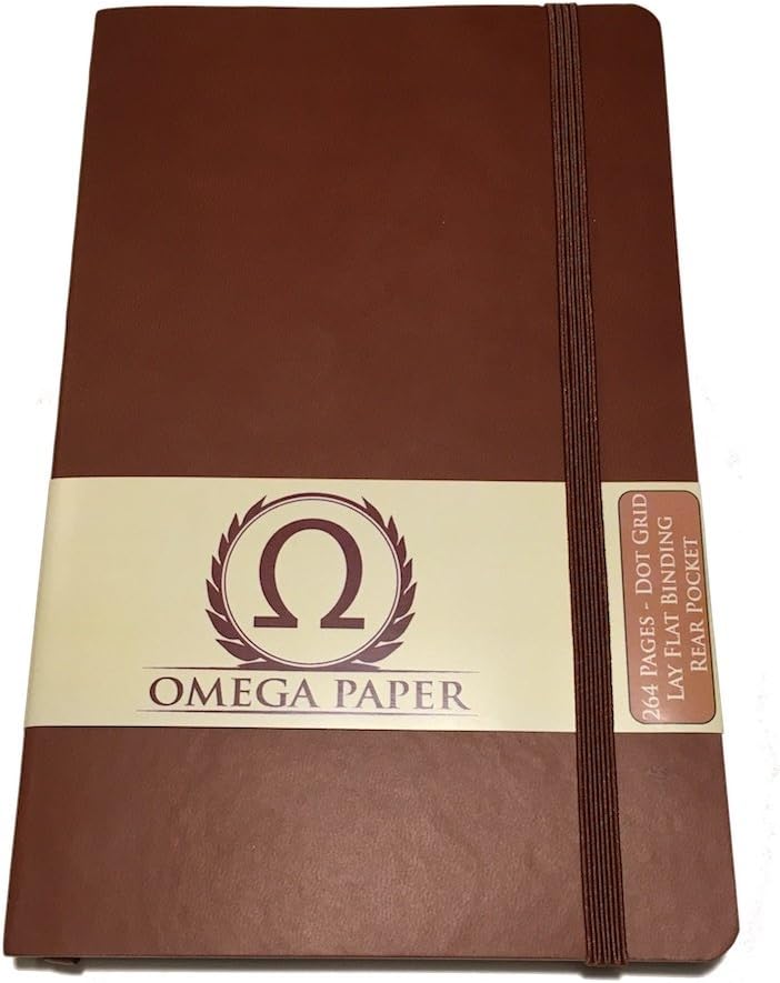 Omega Paper - Dot Grid Notebook/Bullet Journal - 264 Pages - Large - 5" x 8" - Brown