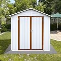 4x6ft Outdoor Metal Storage Shed with Lockable Door & Apex Roof, White Galvanized Steel Garden Shed for Lawn Tools, Waterproof Shed Outdoor Storage Clearance for Backyard (White)