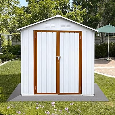 4x6ft Outdoor Metal Storage Shed with Lockable Door & Apex Roof, White Galvanized Steel Garden Shed for Lawn Tools, Waterproof Shed Outdoor Storage Clearance for Backyard (White)