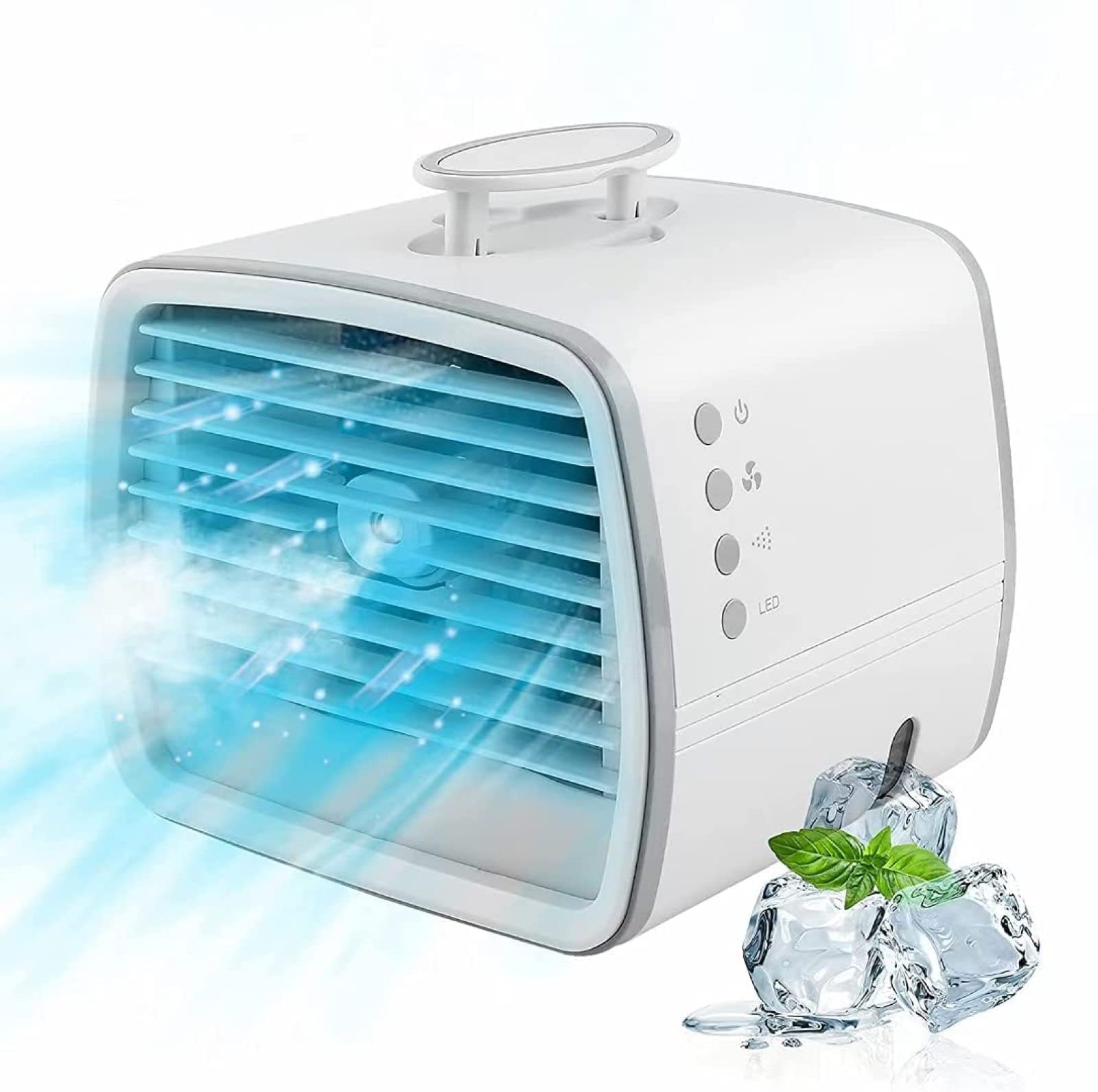 Portable Air Conditioner Fan, 3 Speeds Desktop Cooling Fan USB Rechargeable Fan with 7 Colors Light Evaporative Cooler Hum...