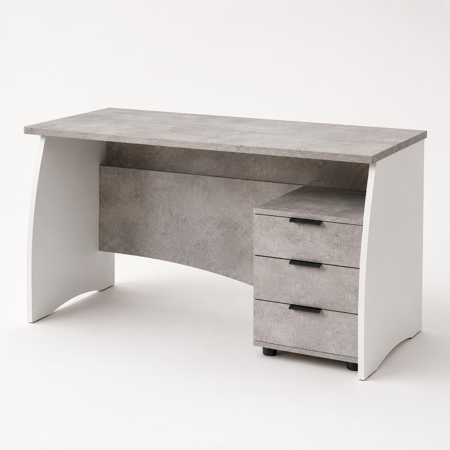 Arreditaly Scrivania con 3 Cassetti Bliss Scrittoio da Studio o Ufficio Mobile Desk da Soggiorno Sala da Pranzo 136 x 74 x 67 cm Colore Bianco E Grigio Cemento