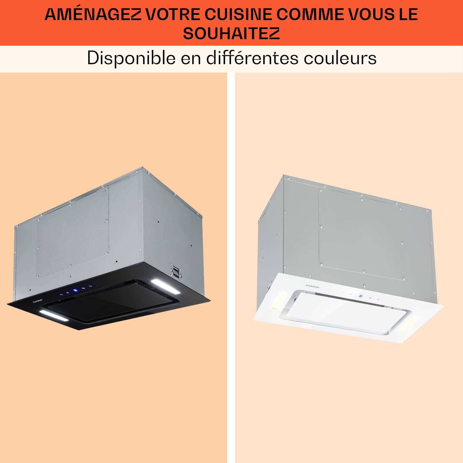 Klarstein Hektor Hotte aspirante encastrable - Hotte aspirante, 52 cm, 190W, 530 m³/h de puissance d’extraction, Écran tactile LED, Blanc