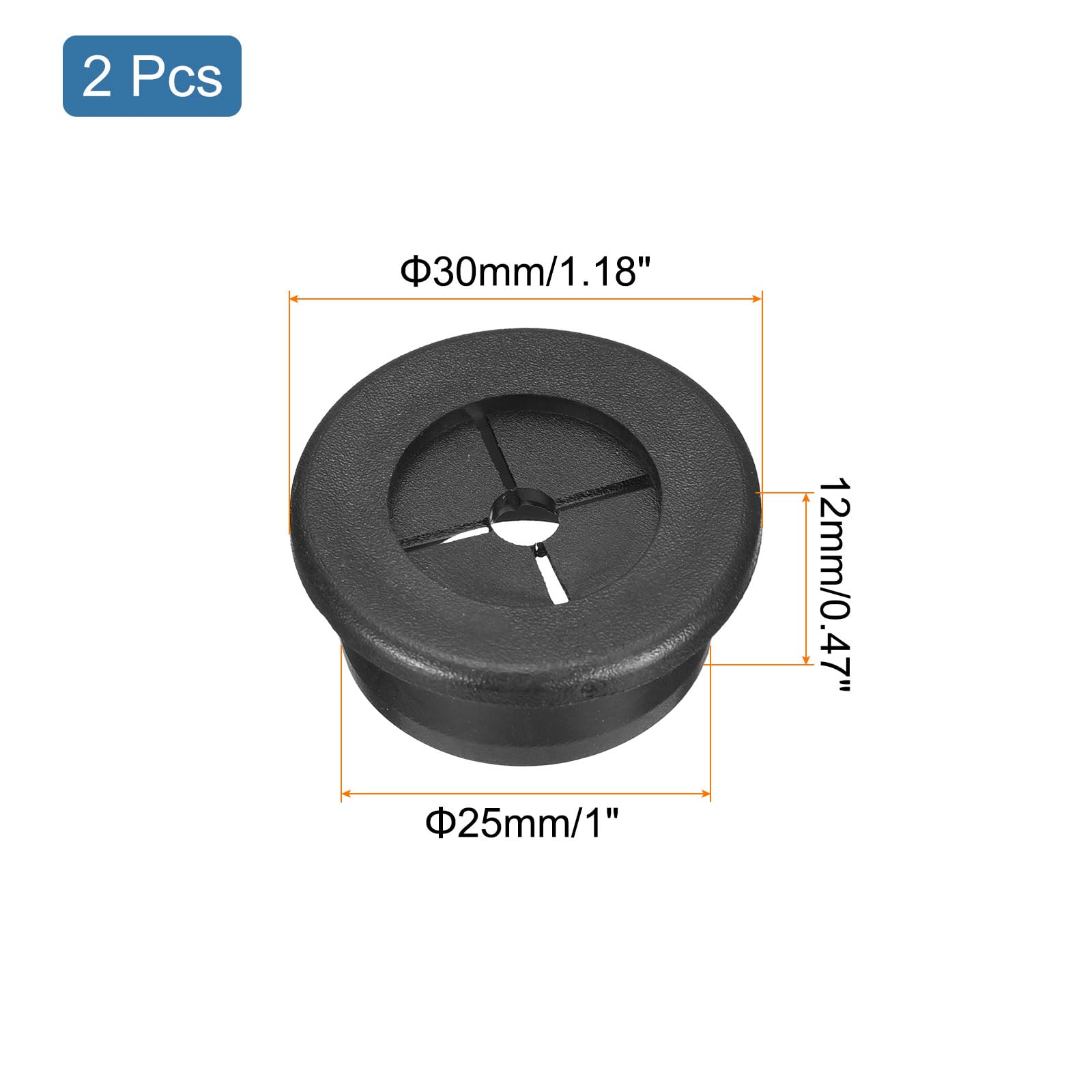 QUARKZMAN 2pz Passacavo per Scrivania, 1 Pollici (25mm) Passacavo in Gomma Flessibile Copertura Foro Filo per Organizzatore Cavi Scrivania Computer, Nero