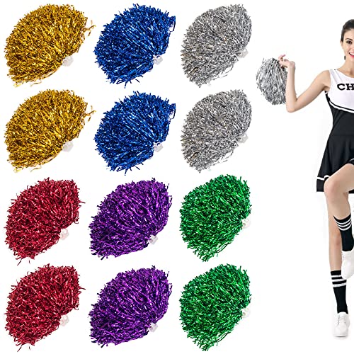 6 Pcs Cheer Deporte Colores Pompones Pompones Color Brillante Cheerleading Bola Alegría Papel Aluminio Equipo Espíritu Animador Escuela Porristas Squad Cheer Leading Poms Kids Party (6 Colores) Cover