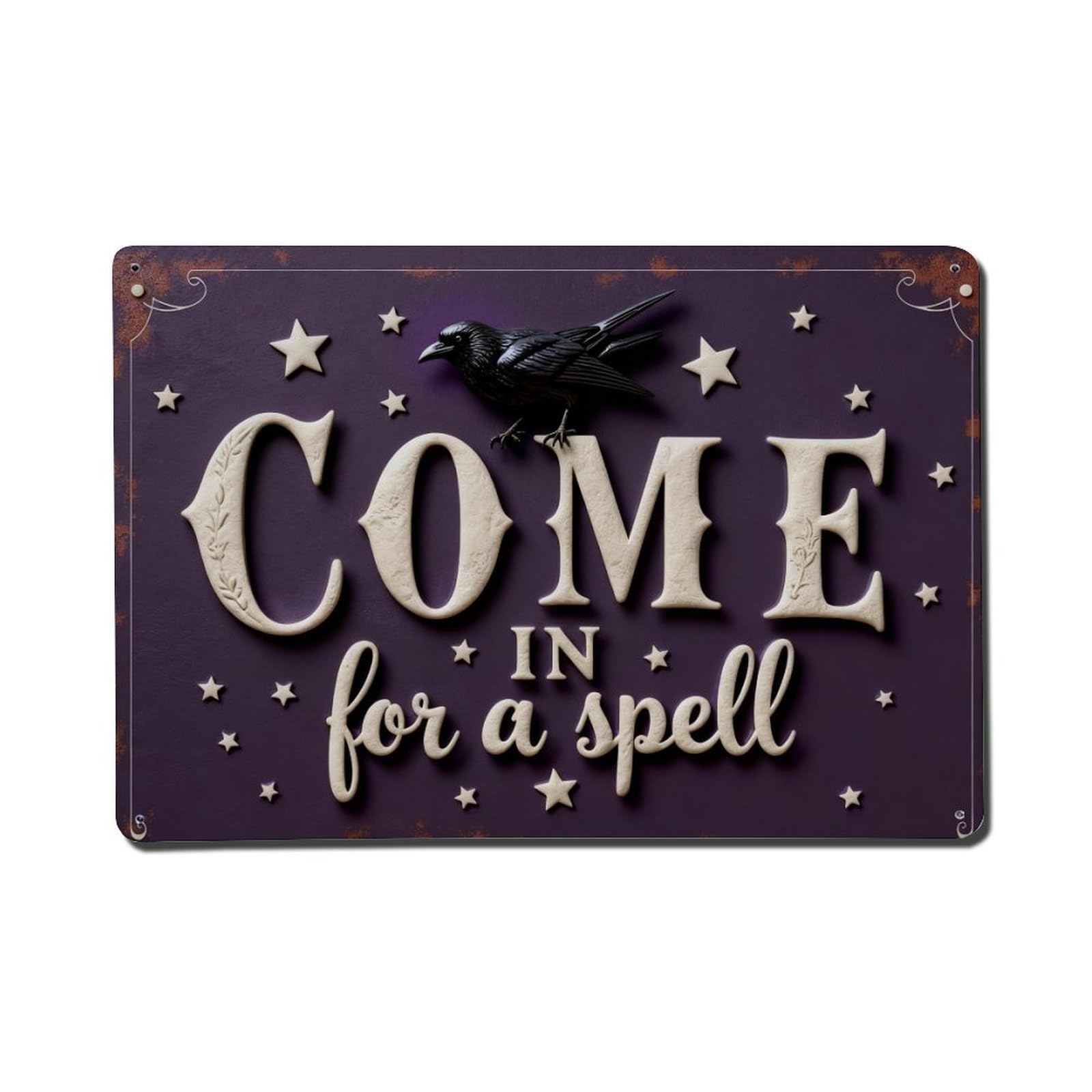 Crow Stars Spell Text Design Metal Tin Sign Plaque
