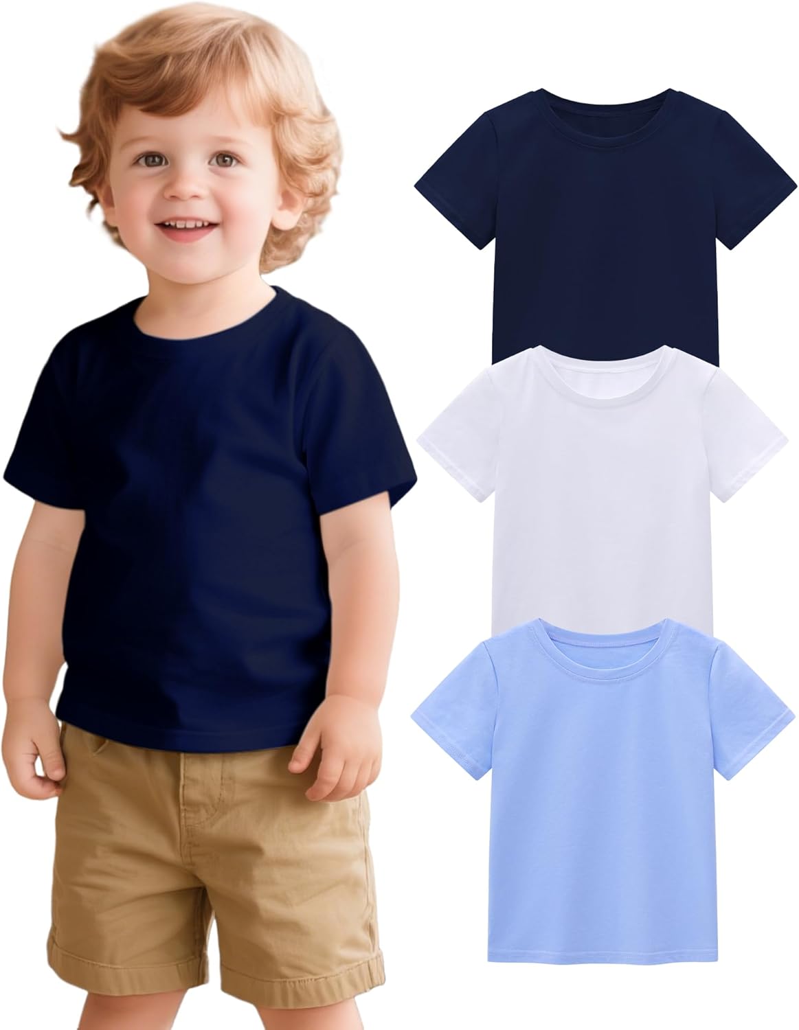 3 Pack Baby Boys Short Sleeve Cotton T-Shirts Toddler Boy Clothes Tee Size 18M-5T