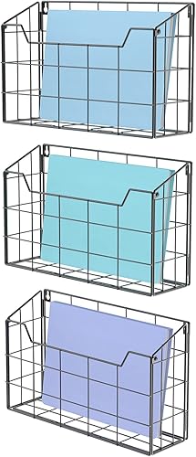 Miniatura 2 de Univivi Paquete de 3 organizadores de archivos de pared colgantes y 2 paquetes de bandeja de gestión de cables debajo del escritorio para documentos