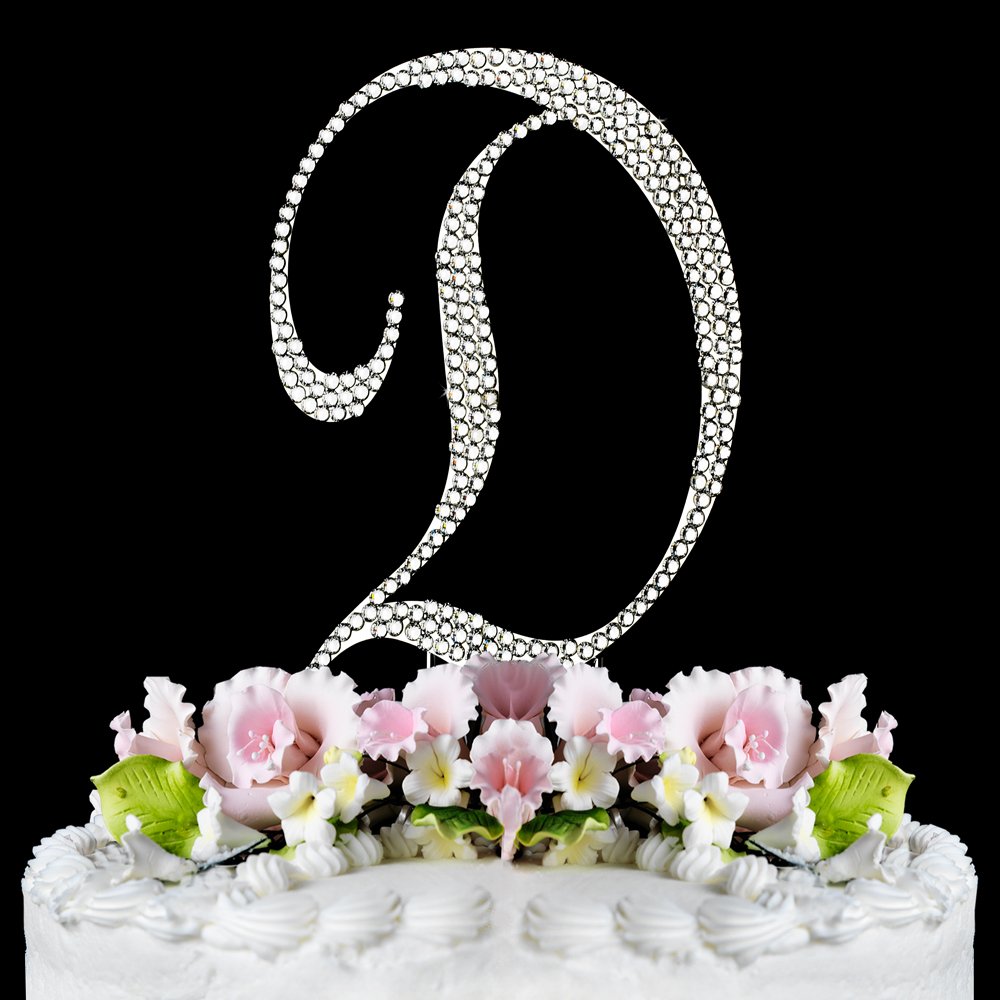 RaeBella Weddings & Events New YorkCompletely Covered Swarovski Crystal Silver Wedding Cake Toppers ~ LARGE Monogram Letter D by RaeBella Weddings & Events New York