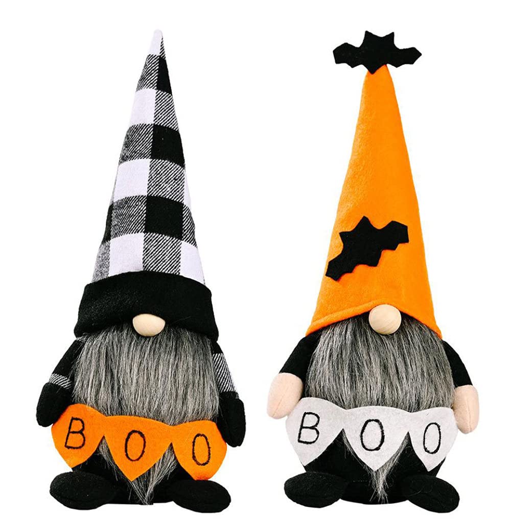Monwssoe Halloween Decor, Halloween Gnomes Doll Plush Faceless Gnomes Ornaments with Witch Decoration Hat for 2PCS