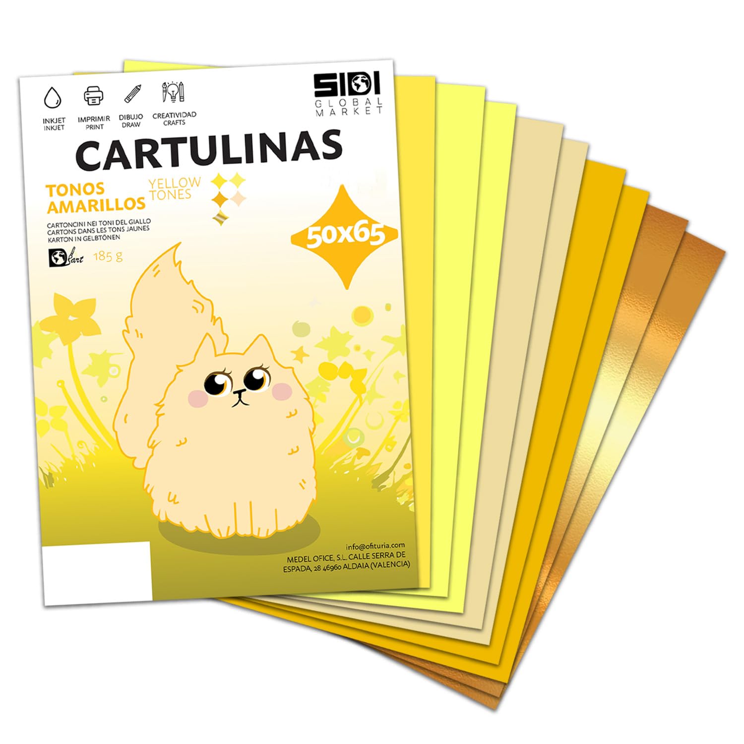 Cartulina A3 Fluor 185 g Cartulina Fluorescente de Colores Neon para Manualidades, Scrapbooking, Impresora Inkjet y Láser, Pack Variado Alta Visibilidad – SIDI (fluor, 25h) — view 56