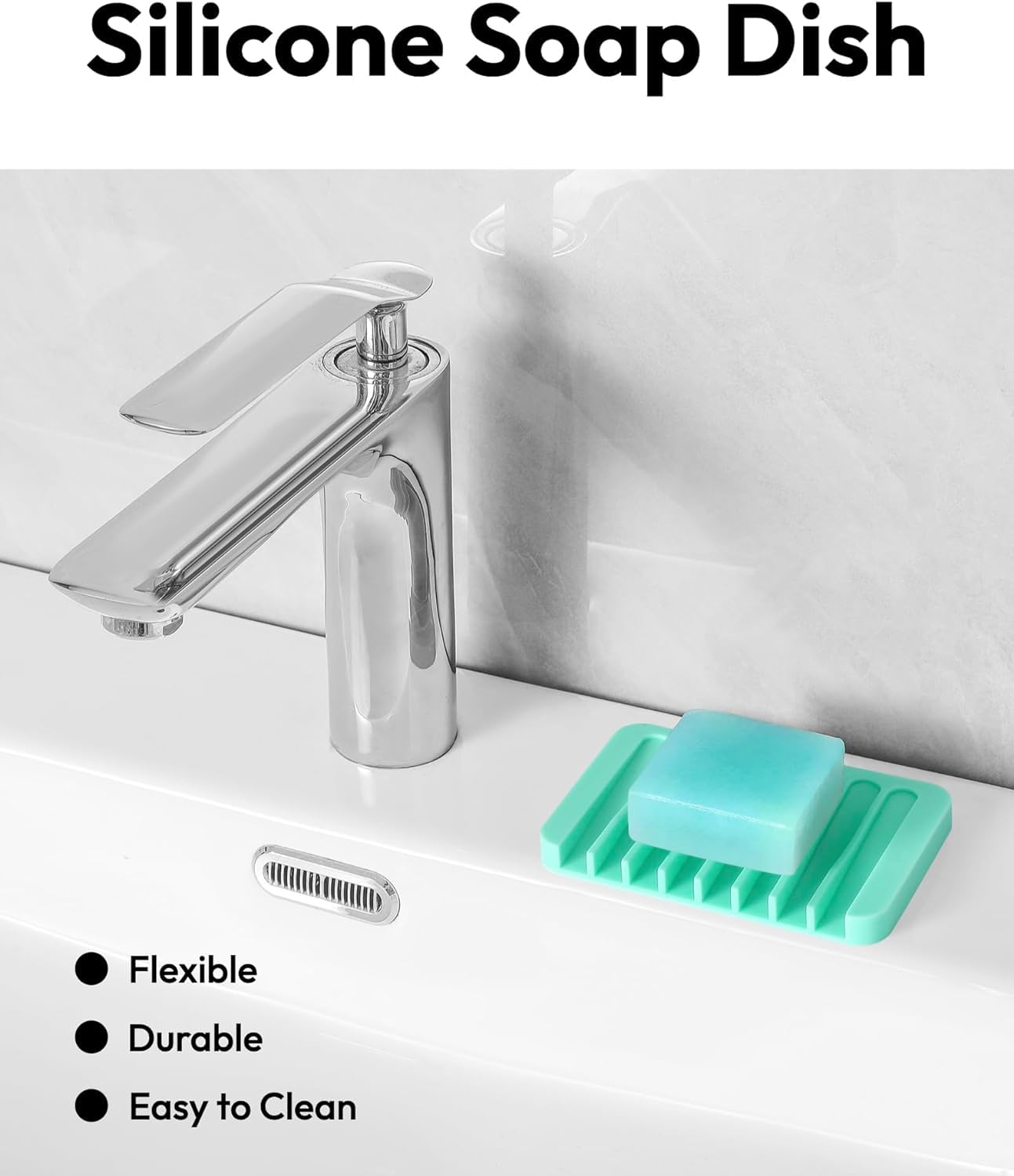 Baskety Self Draining Silicone Soap Dish Non-Slip Soap Holder & Tray for Bathroom, Kitchen & Sink (Assorted Colours, Pack of 3) 2