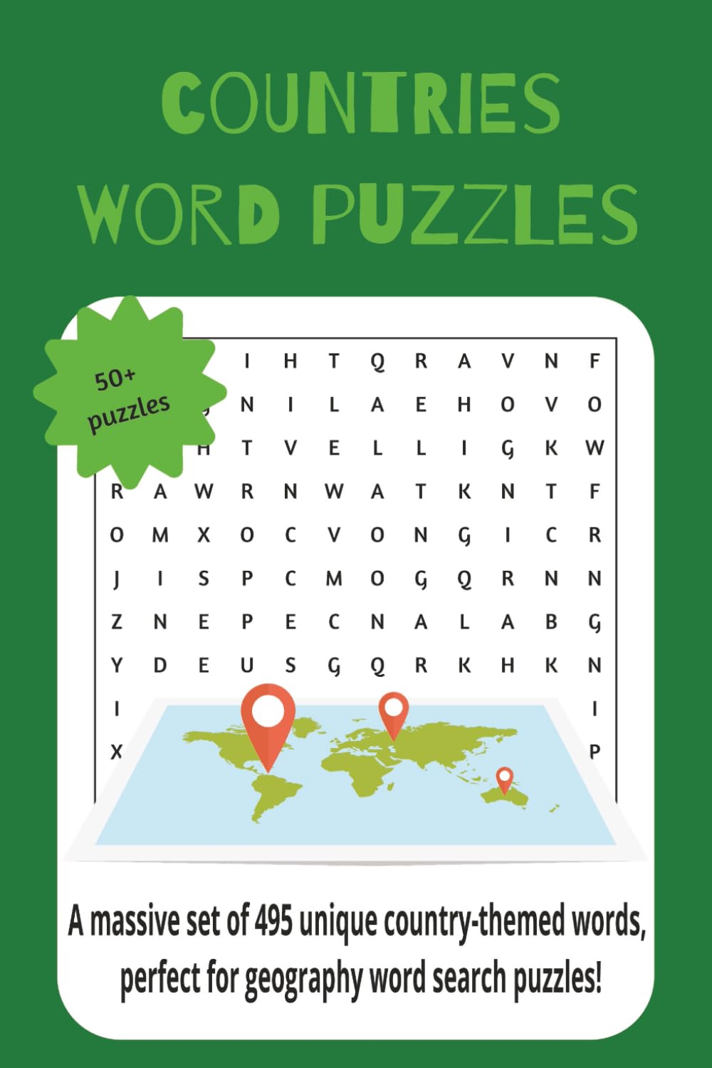 countries word puzzle: A massive set of 495 unique country-themed words, perfect for geography word search puzzles!