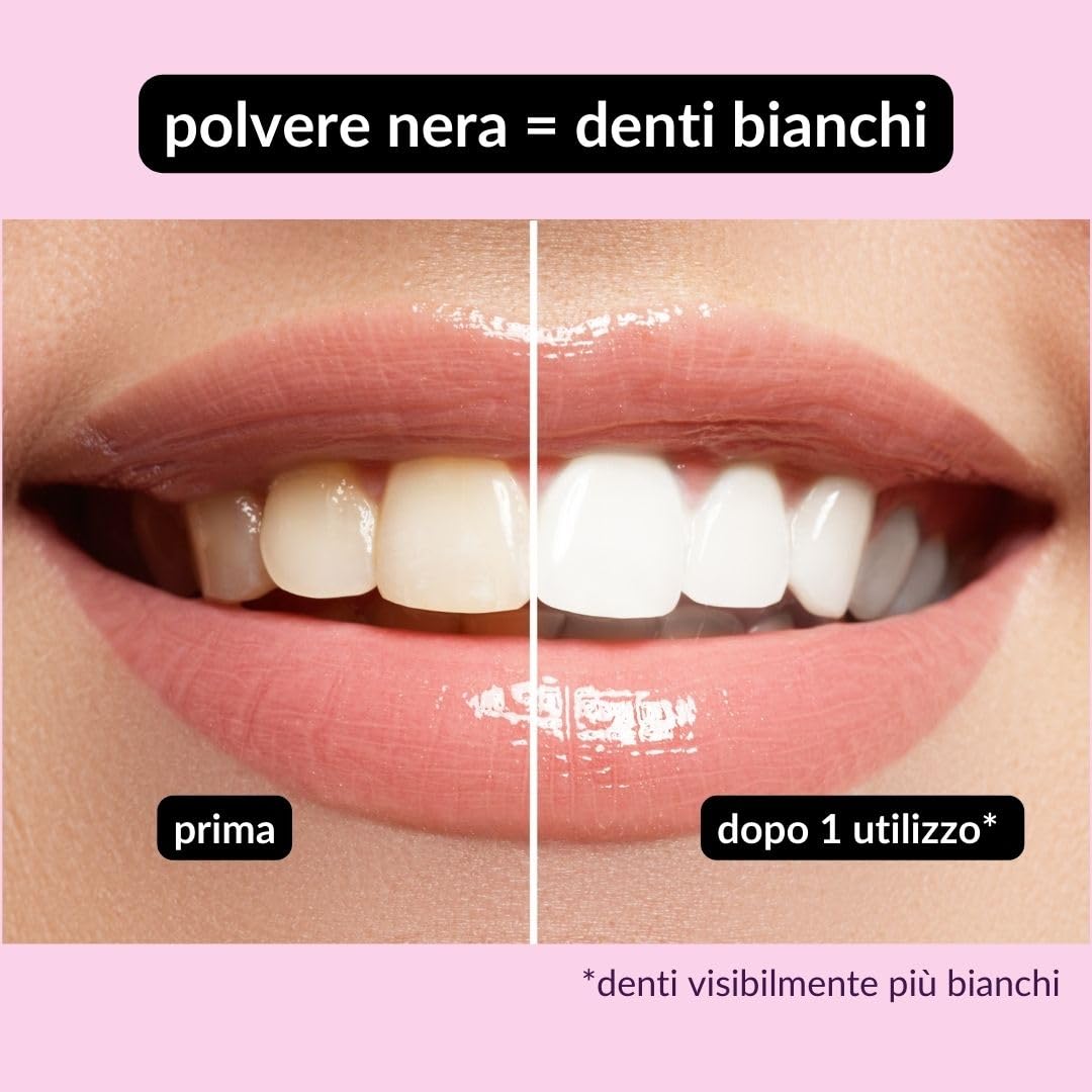 Carbone Attivo Sbiancante per Denti - VEGAN - 60 g di Polvere di Carbone Attivo, Estratta dal Guscio della Noce di Cocco - per Denti Naturalmente Bianchi
