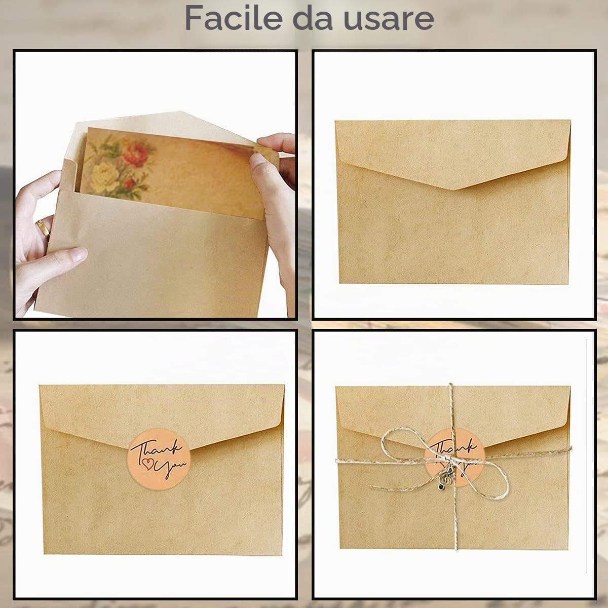 Set di carta kraft vintage 6 buste carta da lettere a righe inviti nozze biglietti auguri