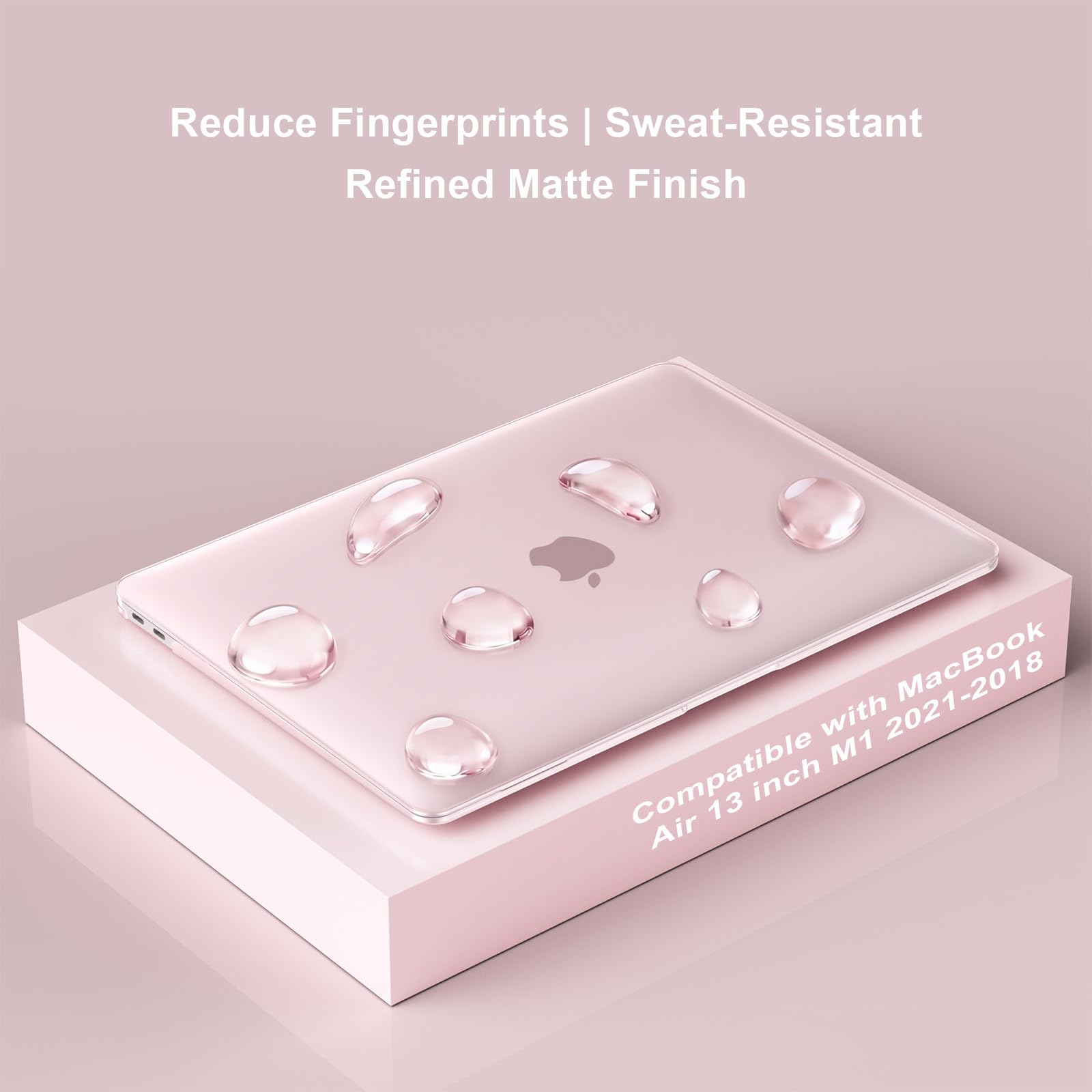 MOSISO Coque MacBook Air 13 Pouces M1 A2337 A2179 A1932 Rigide Housse Clavier Film Écran Sac Rangement Quartz Rose