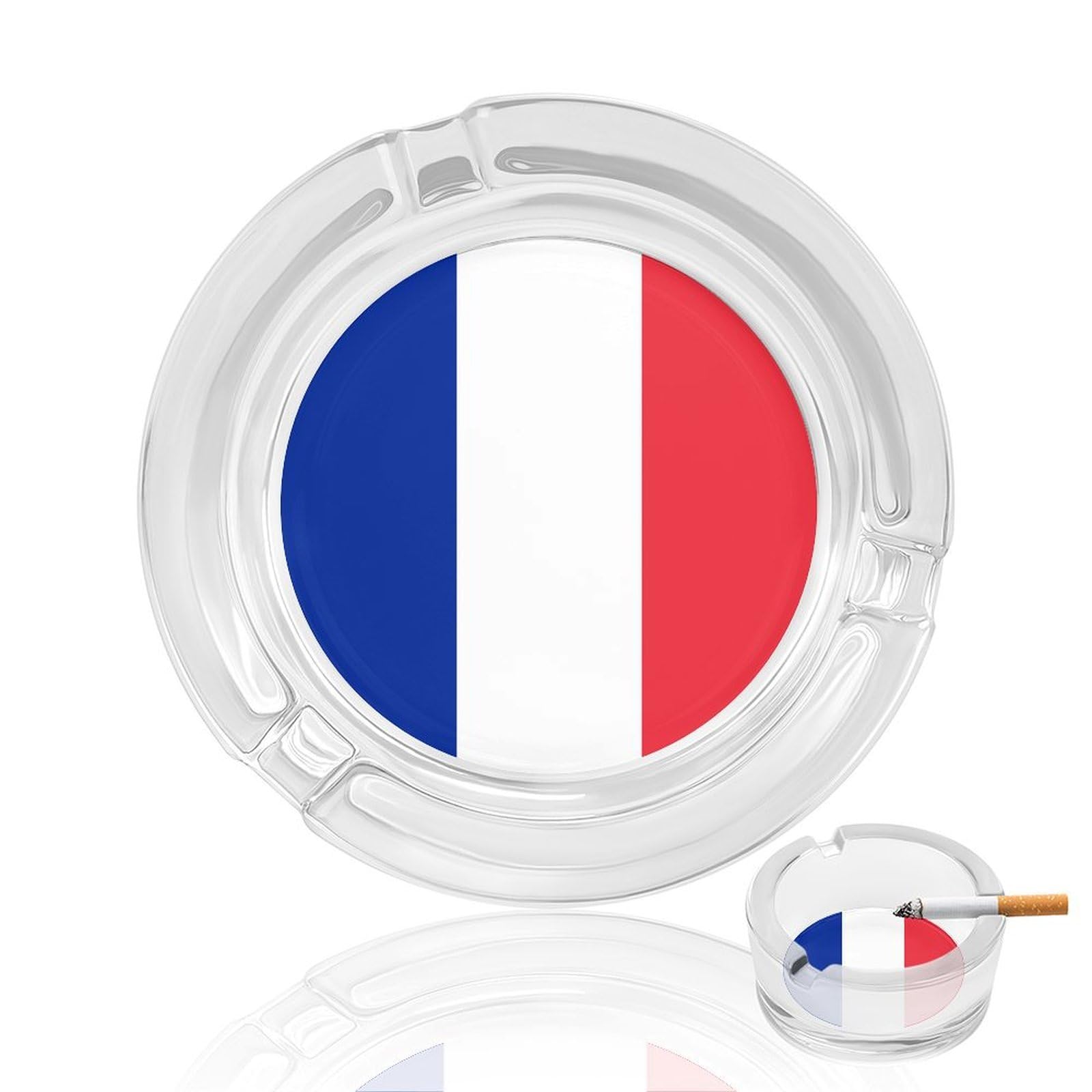 Nclqvjxzkhw Style France Flag Glass Ashtray Round Ash Tray Smoking Trays For Home Garden Outdoor