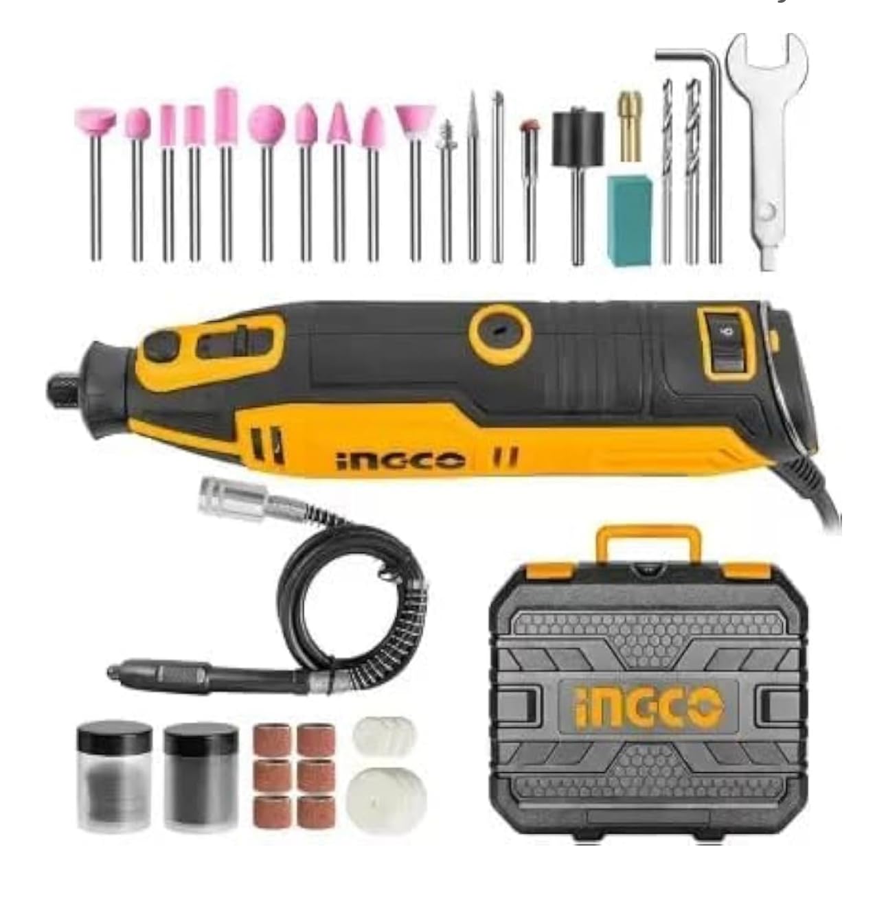 ARNA INGCO Mini Die Grinder Rotary 130W Tool Kit with 52pcs accessories and Variable Speed for Drilling, Sanding, Buffing, Polishing, Engraving, etc
