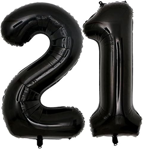 Globos negros jumbo de 40 pulgadas con el número 21 para decoraciones de cumpleaños de 21 años, globos de helio, suministros de fiesta, úsalos como