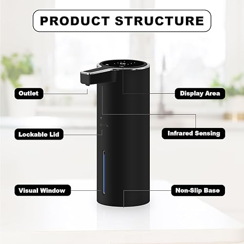 Miniatura 2 de Dispensador automático de jabón de 13 onzas, montaje en pared, sin contacto, 4 engranajes, ajustable, dispensador de jabón eléctrico ajustable por