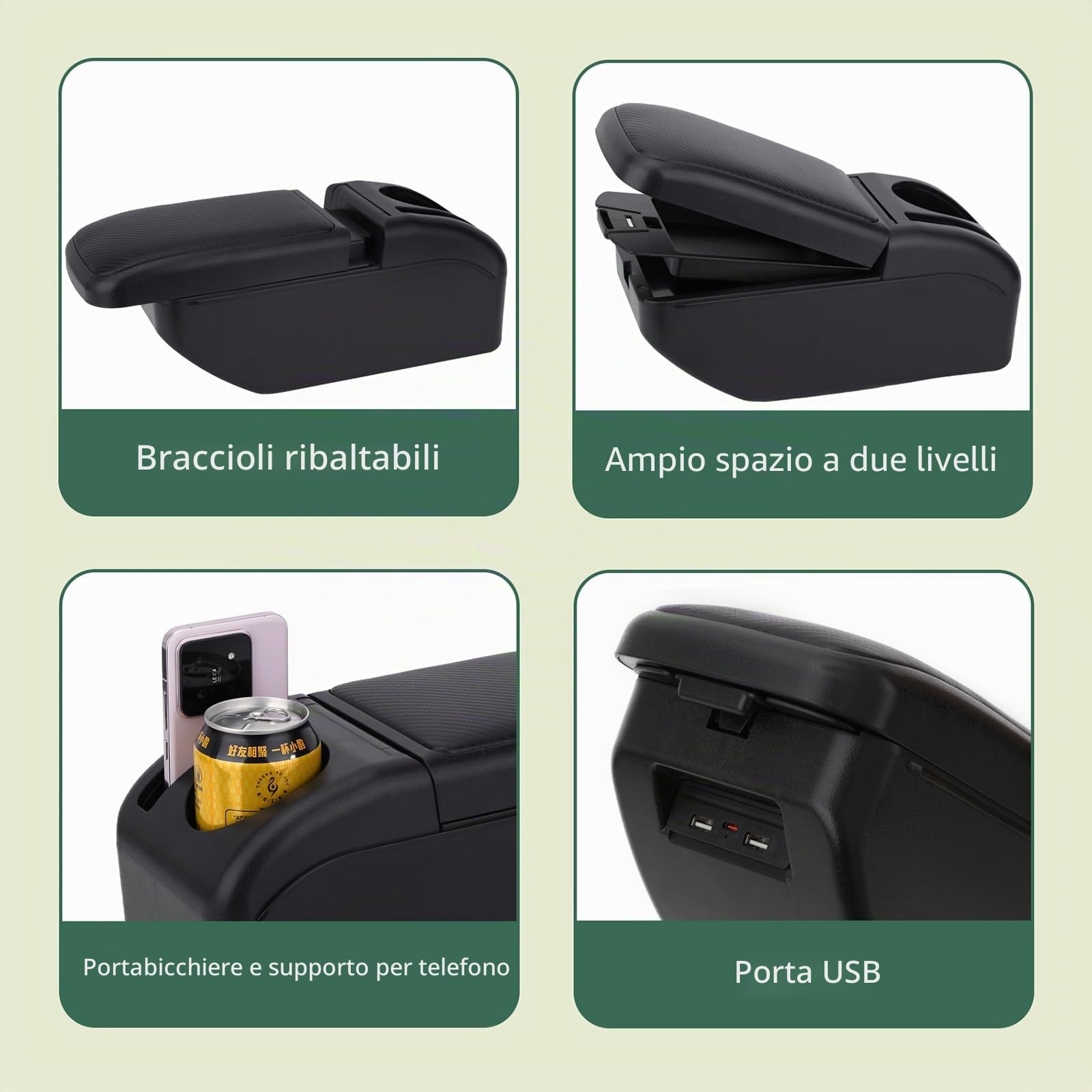 ZENVI Compatible with Hyundai i20 Braccioli | Stile Fibra Carbonio,Braccioli,Console Centrale Organizer Immagazzinaggio Scatola,Utilizzabile Per Autisti Supporto Gomito