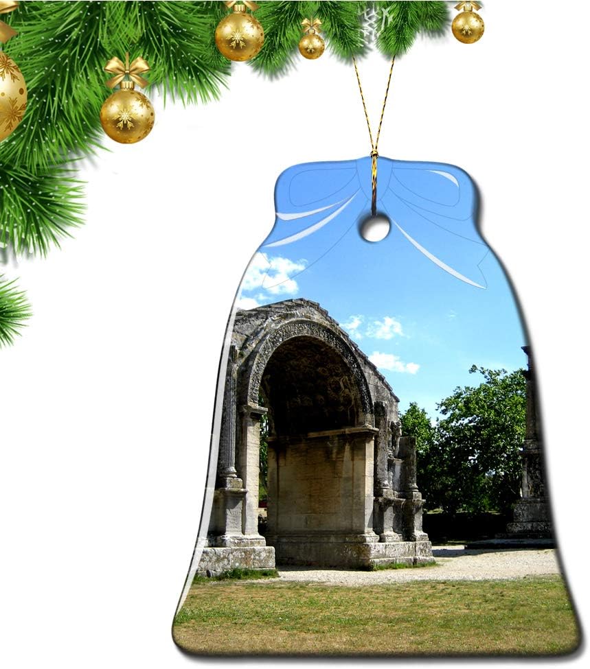 Umsufa Hqiyaols Ornament France Glanum Ruins Saint-Remy-de-Provence Christmas Ornaments Bell Shape Ceramic Sheet Souvenir Travel Gift Tree Door Window Ceiling Pendant Decorative Hanging