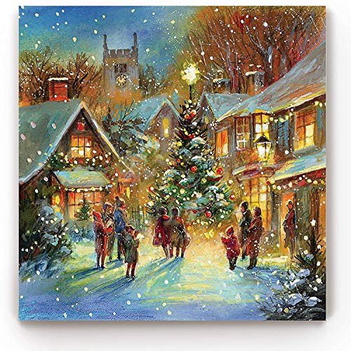 Renditions Gallery Evening Carol by Jim Mitchell Wall Art, Christmas Decor, Idyllic Winter Town, Vibrant Colors, Premium Gallery Wrapped Canvas, Ready to Hang, 10 in H x 10 in W, Made in America