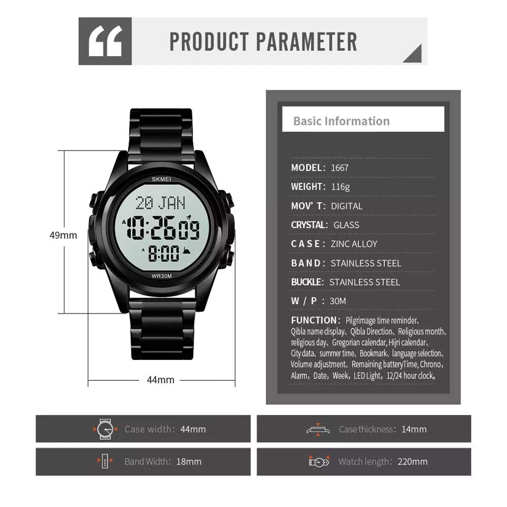 MASTOP Orologio da uomo, alla moda, digitale, sportivo, multifunzione, in acciaio inox, impermeabile, stile militare