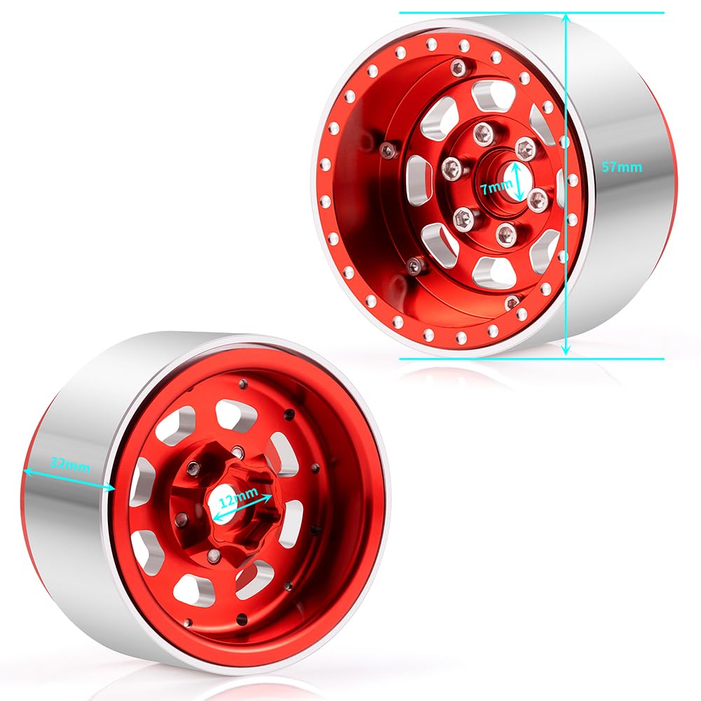 Lot de 4 jantes Beadlock rouges 1.9 pour SCX10 TRX4 1/10