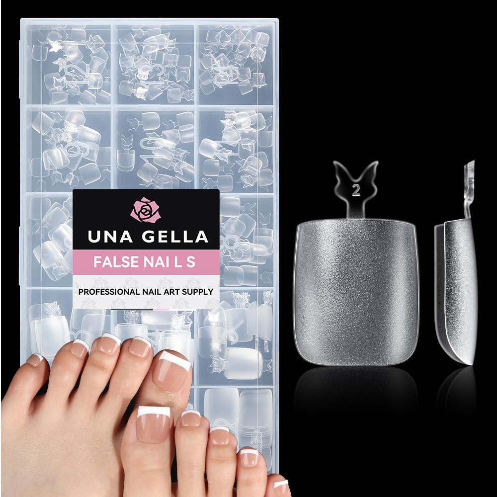 UNA GELLA Quadrat Fußnägel zum Aufkleben 504 Stück 15 Größen, Soft Gel Full Cover Fussnägel zum Kleben Zehennagel Tips, Vorgepuffert Acryl Soak Off Pediküre für Nagelverlängerung, Home DIY Nagelstudio