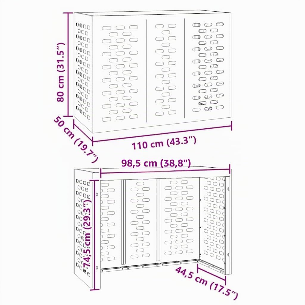 vidaXL Klimaanlagenabdeckung Schwarz 110 x 50 x 80 cm Stahl, Luftfilter für Klimaanlage, Garten-Geräteabdeckung, wetterfest, schützender Winterbezug, rechteckig