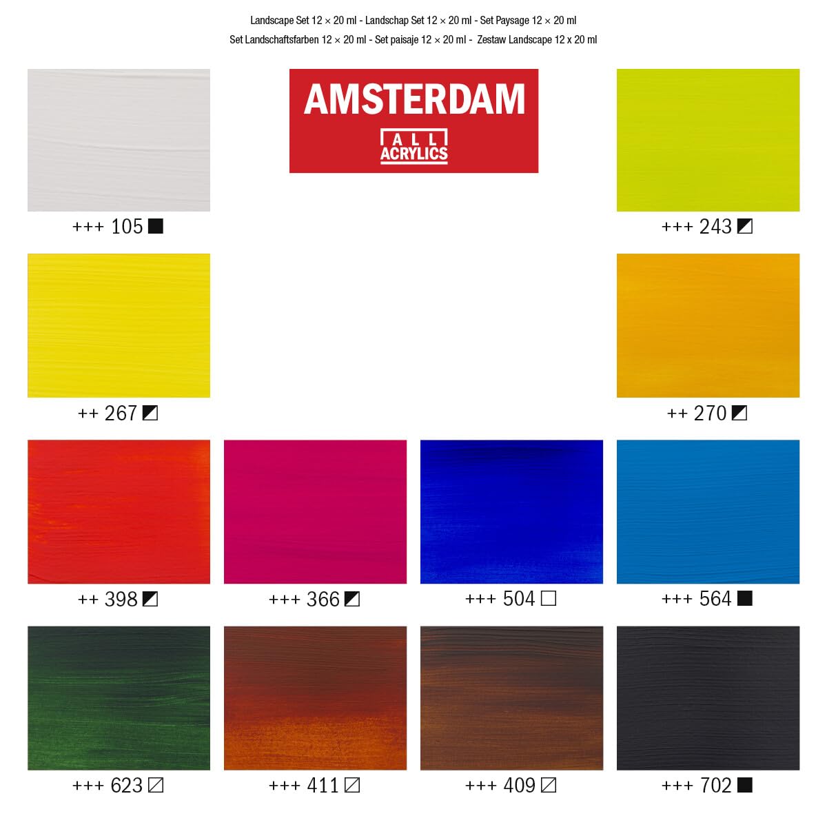 Amsterdam Zestaw farb akrylowych z serii standardowej | zestaw krajobrazu (tubka 12 x 20 ml) | mieszane kolory idealne do obrazów krajobrazowych