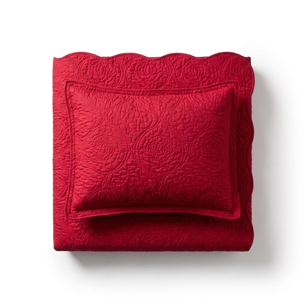 StylemyBedroom Ultrasonic Floral Bedspread Set - Soft Microfiber Quilted Coverlet for All Seasons - Includes Matching Pillow Shams (Red, Single)