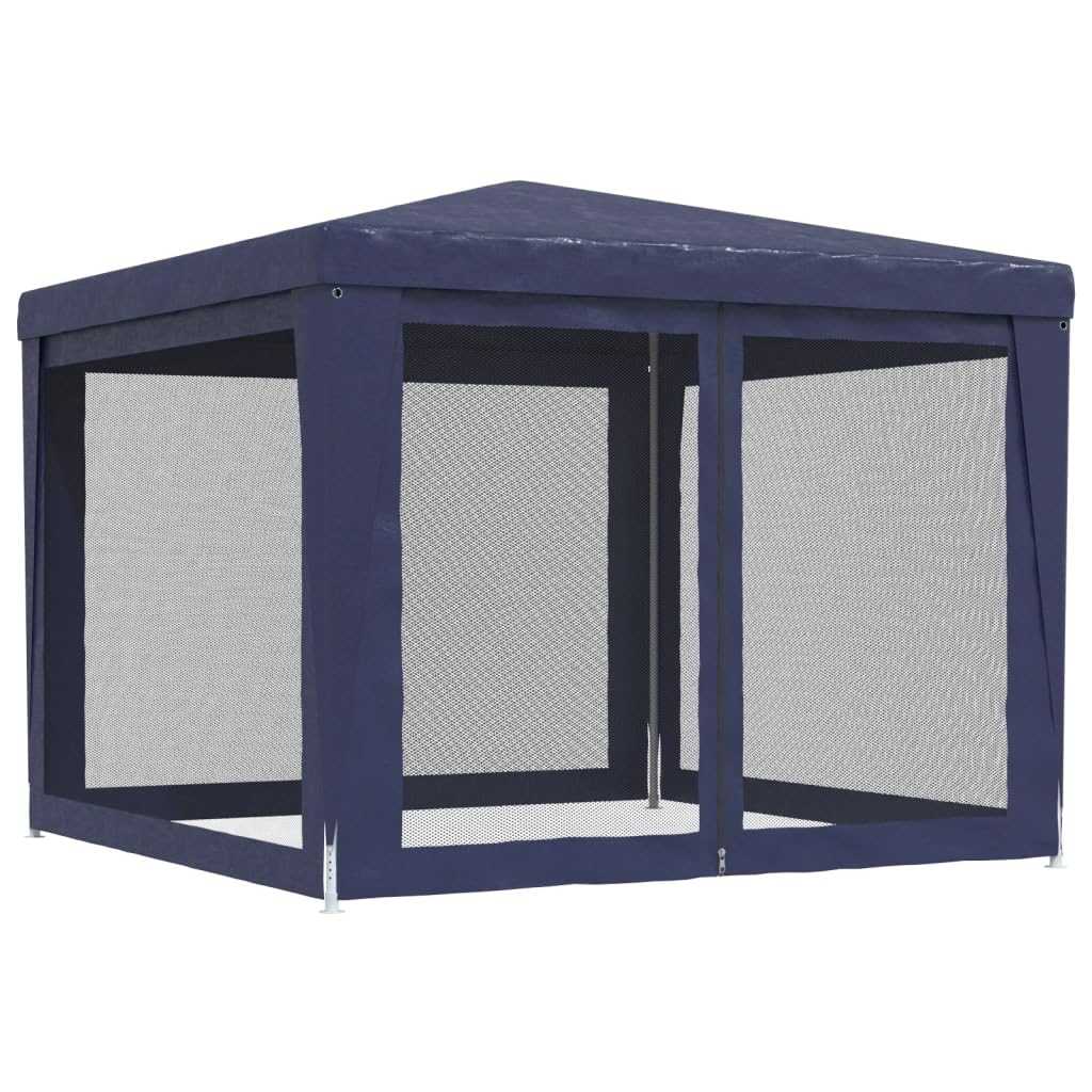 Partyzelt mit 4 Mesh-Wänden & Reißverschlusstür, Pavillon mit Eisenrahmen & Wasserdichtes Dach für Hinterhof Garten, Weiß 250 x 250 x 240 cm HDPE