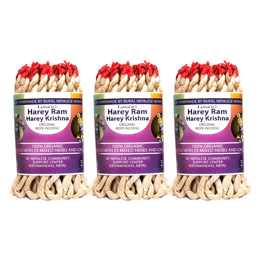Set of 3 Tibetan Rope Incense -APPR 135 in Ropes Hand Made in Nepal (Harey Ram Harey Krishna Set of 3)