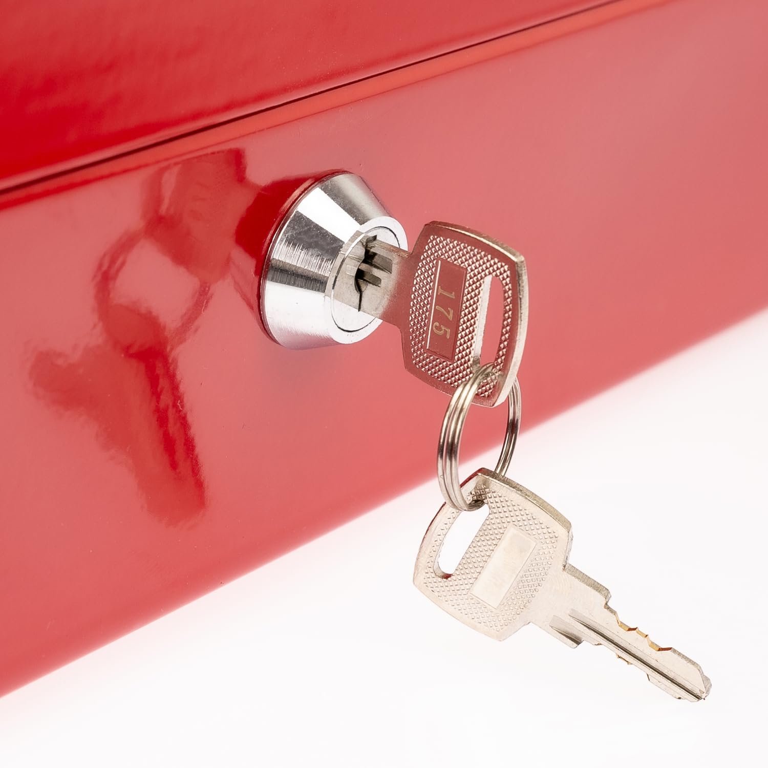 HMF Cassetta portavalori con chiusura a chiave, cassa con inserto portamonete, 5 scomparti per monete | 30 x 24 x 9 cm | Rosso