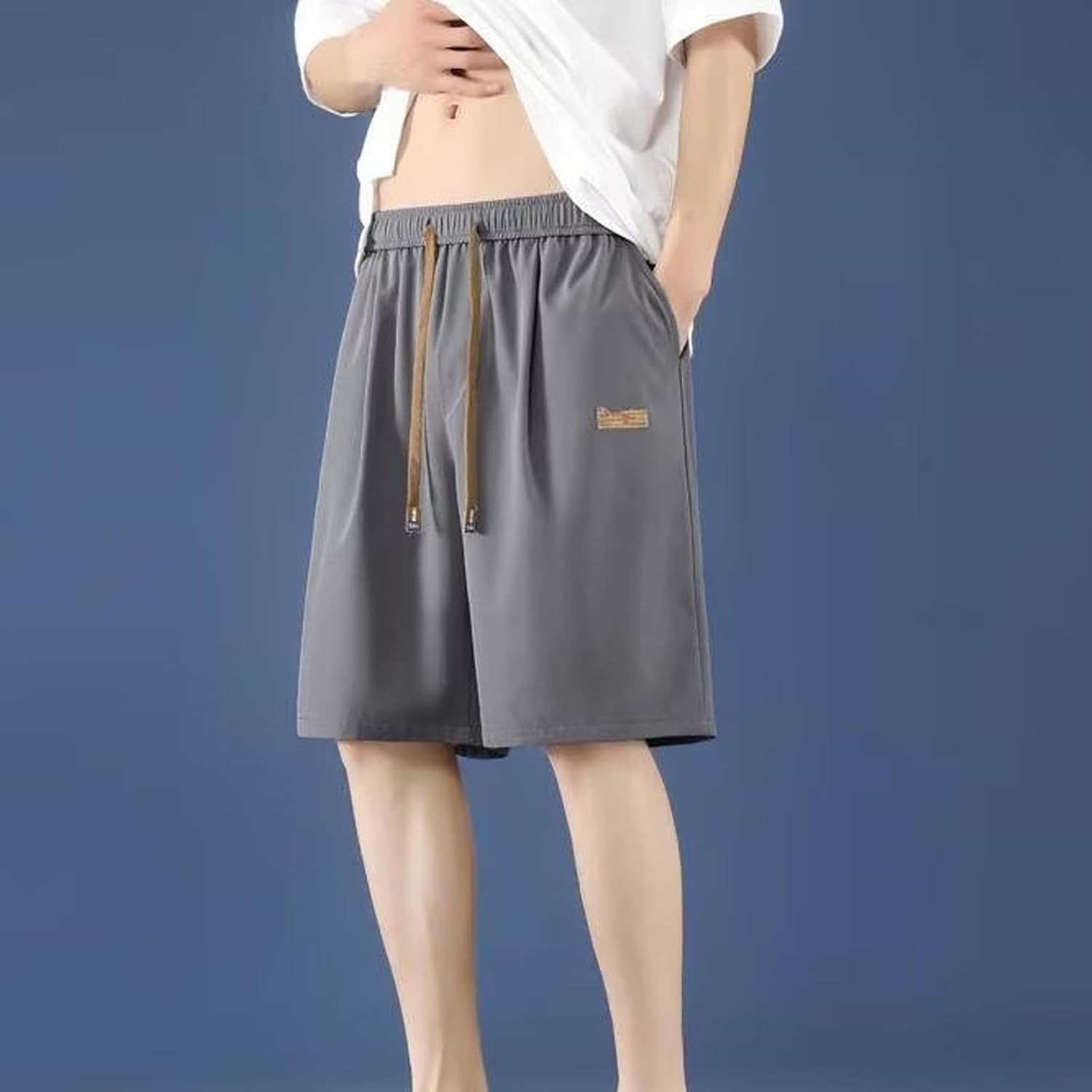 Fashion Solid Capri Sports Shorts, Lightweight Elastic Waist Short Casual Athletic Training Pants for Summer Lounge
