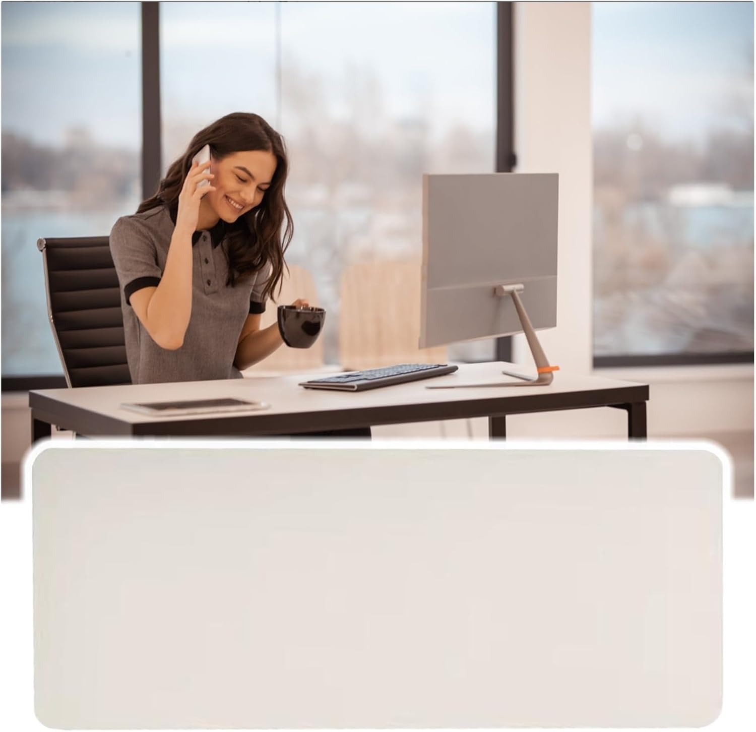 Extra Long Under Desk Privacy Panel - 55" Clamp-On Office Desk Divider, Acoustic Desktop Partition for Home & Office, Beige, 138cm/54.3in Privacy Solution