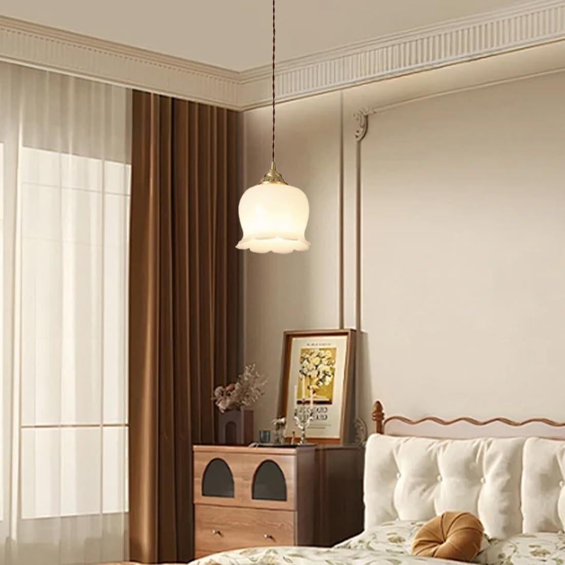 Lampada a Sospensione Vintage Ottone, Fiore Resina Stile Francese