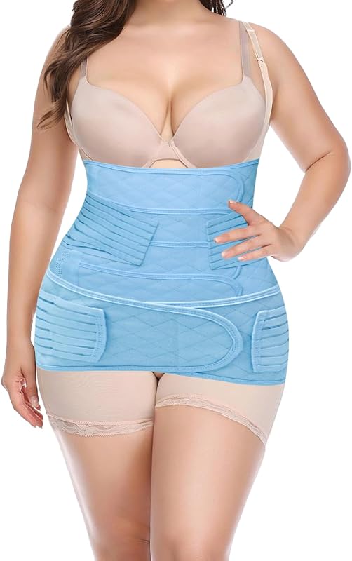 2 in 1 Postpartum Belly Band Wrap Blue, C-Section Support Belt Medium, Post Partum Support Recovery Waist/Pelvis Belt, Hysterectomy Belly Band Binder Girdle Stomach