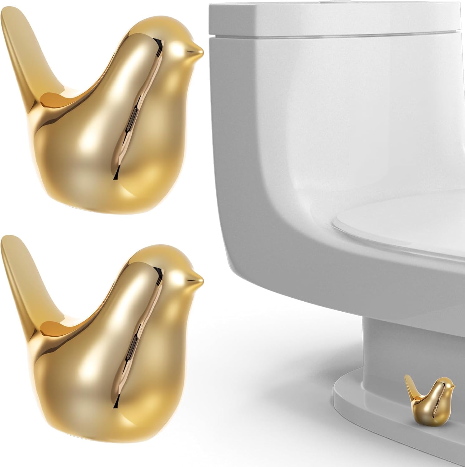 2Pcs Bird Ceramic Toilet Bolt Covers, Gold Bird Replacement Toilet Screw Cover Caps, Toilets Bolt Caps Decorative, Bathroom Decorative Toilets Floor Screw Cover Cap