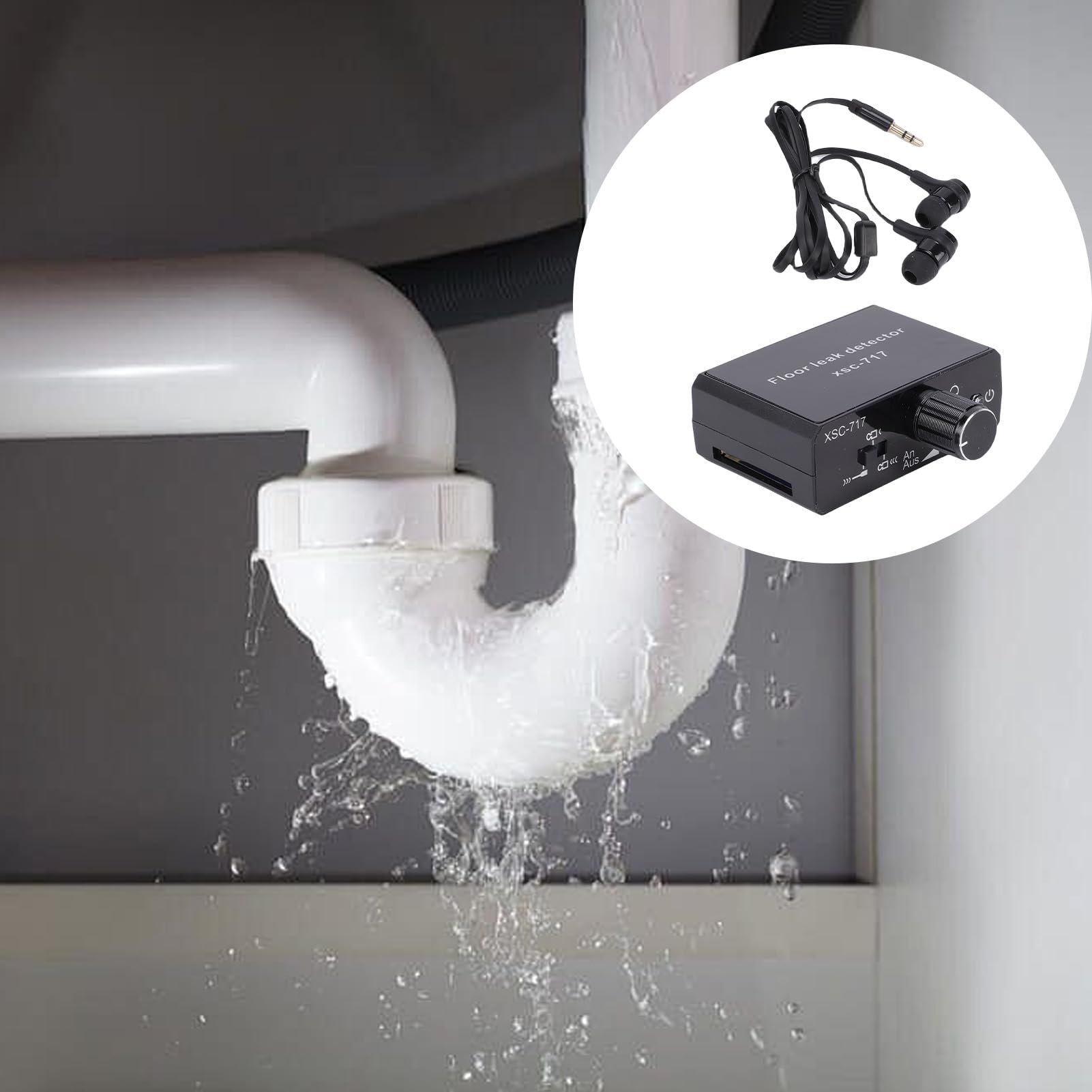 Asixxsix Detector de Fugas de Agua, Sensor inalámbrico portátil con sondas duales y Auriculares, sensibilidad de -70 dB, para tuberías, hormigón, Acero, Obras de construcción (Enchufe de la UE)