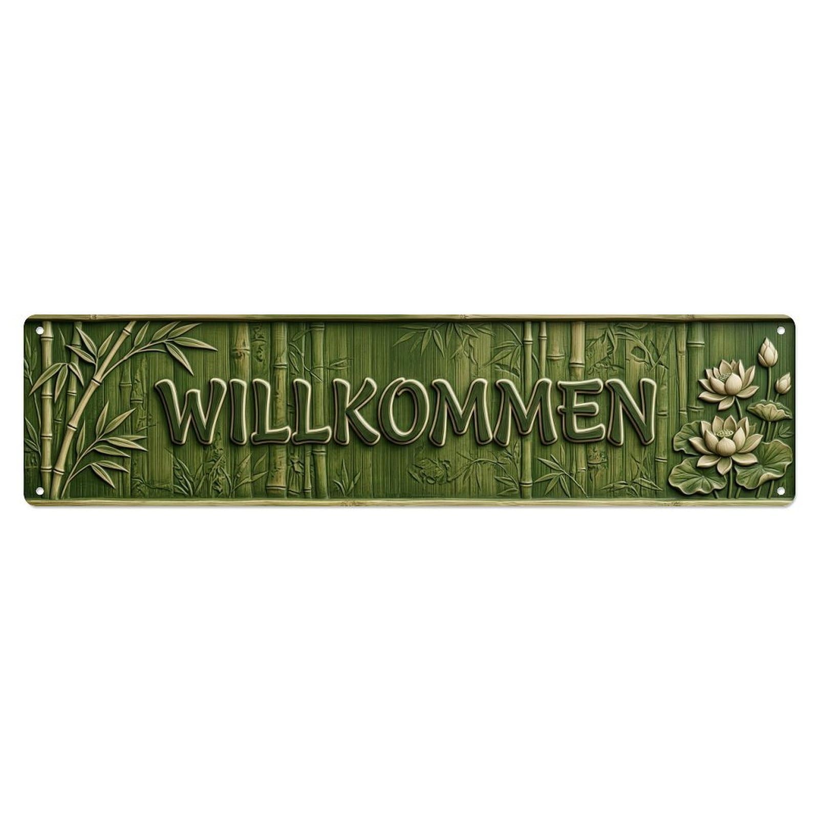 Bamboo Green Asian Zen Welcome Metal Tin Sign