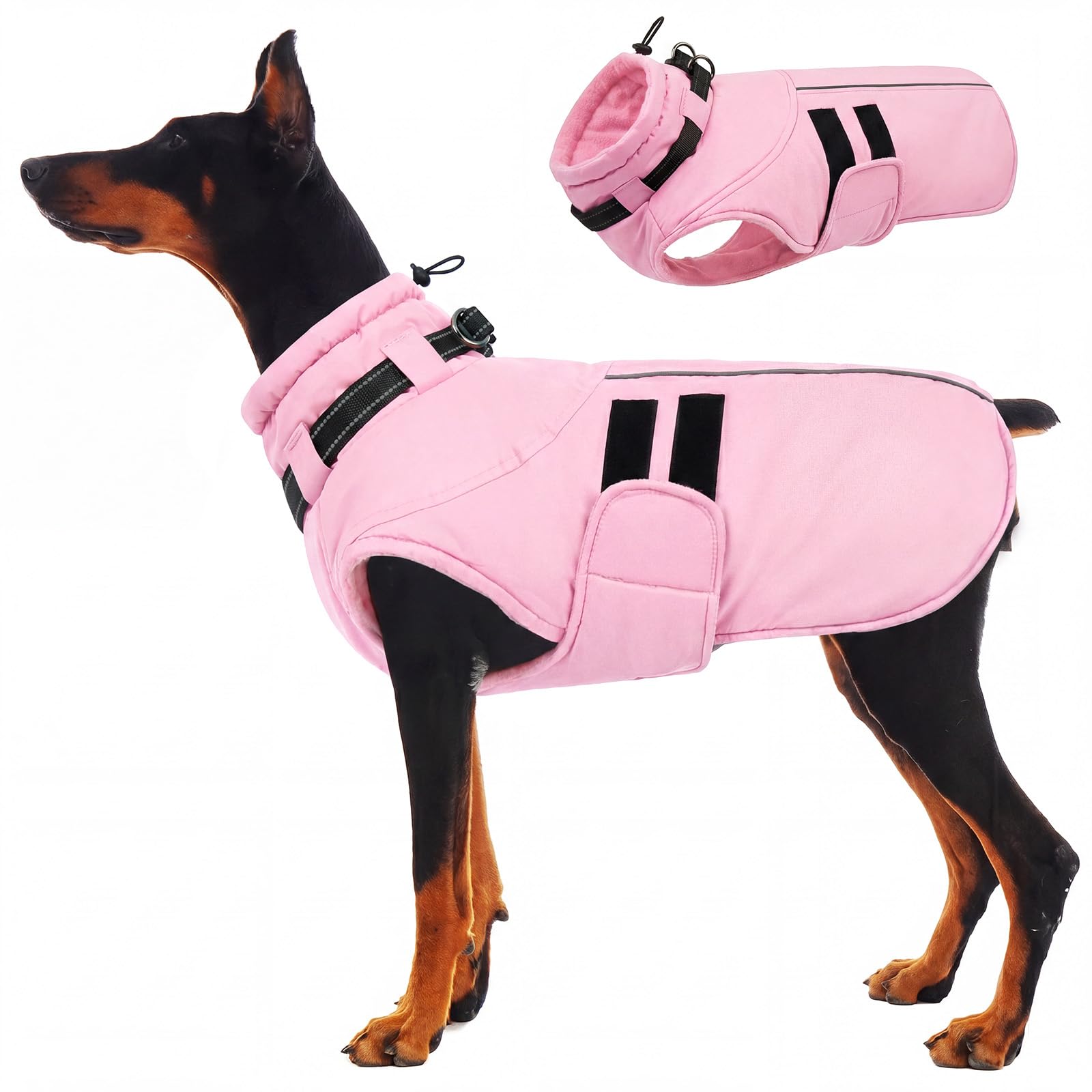 IECOii Dog Winter Coat,XXXL Full Body Outdoor Jacket,Warm Pet Waterproof Coats with Harness,Adjustable Fleece Lining Windproof Reflective Dog Coats for Large Dogs,Winter Coat for Dogs,Pink,3XL — image 1