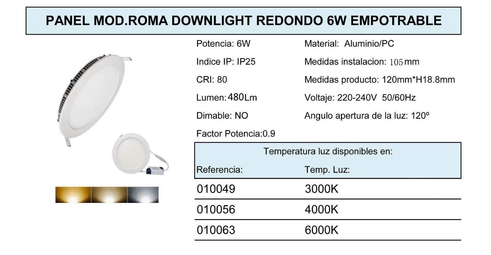 MUNDDY PACK DE 2 Downlight LED Panel Empotrable Redondo, iluminacion 6W, 3000k Blanco Cálido, marco blanco, driver incluido Envio Urgente desde Madrid