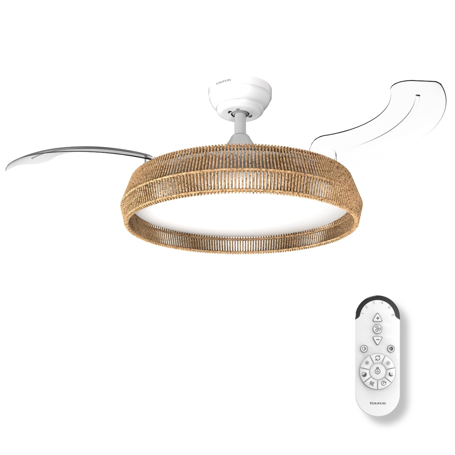 Taurus CEILING FAN POLAR NATURE (FA006L) Ventilador de Techo 107 cm con Aspas Retráctiles | Motor DC 30W Ultra Silencioso | Luz LED 36W Regulable | 6 Velocidades y Modo Invierno-Verano